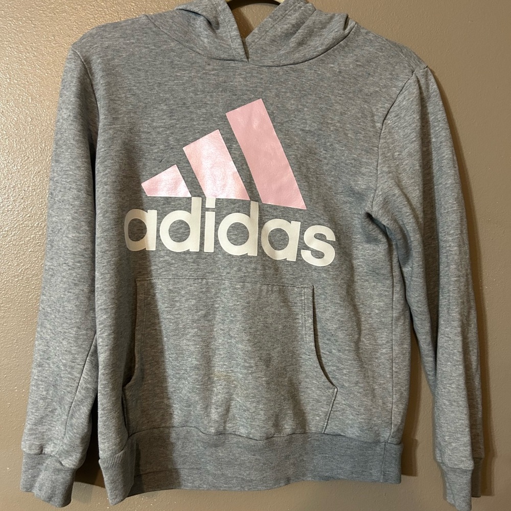 Adidas Heather Gray Hoodie with Pink Accents